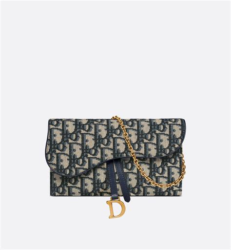 long saddle wallet with chain blue dior oblique jacquard|Long Saddle Wallet with Chain Blue Dior Oblique Jacquard.